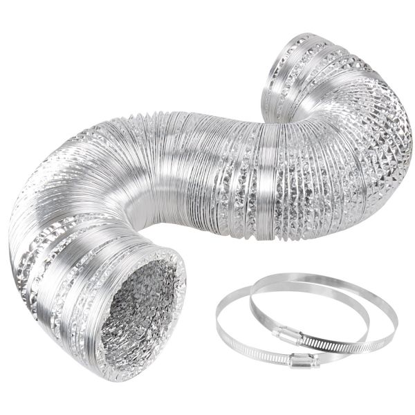 iPower Flexible 6 Inch 25 Feet Aluminum Ducting 4 Layer Protection Dryer  Vent Hose for HVAC Heating Cooling Ventilation and Exhaust, 2 Clamps  Included, PVC 6 in 25ft, Black 