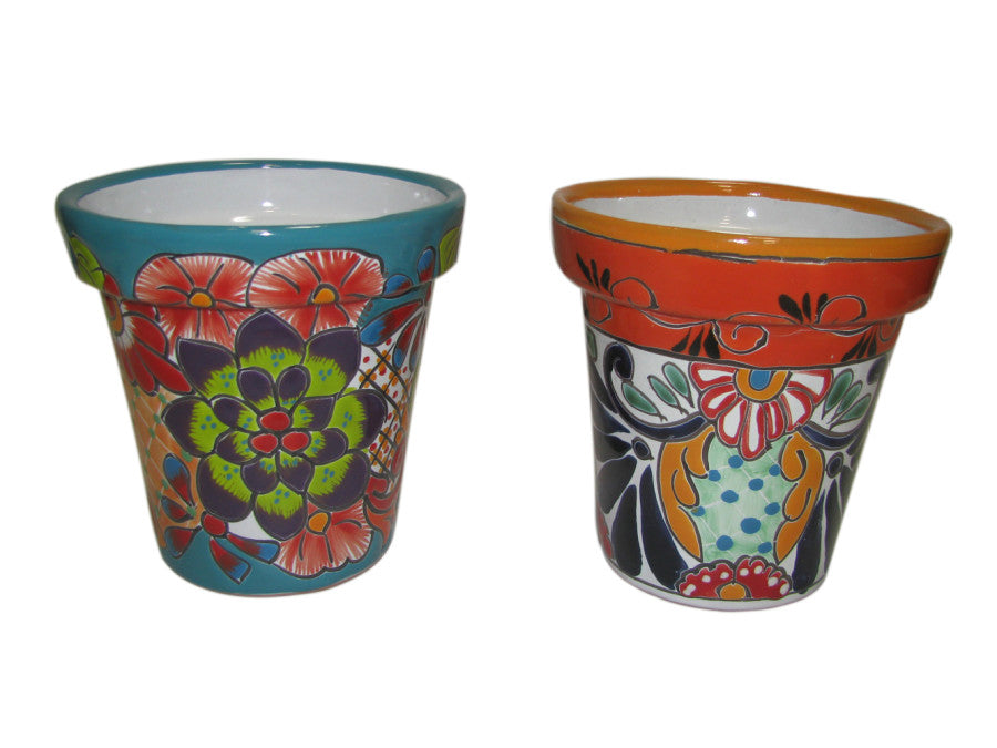 Talavera Flower Pots-Santa Fe Mexico Calla Lily & Sunflower, SM, 6 in