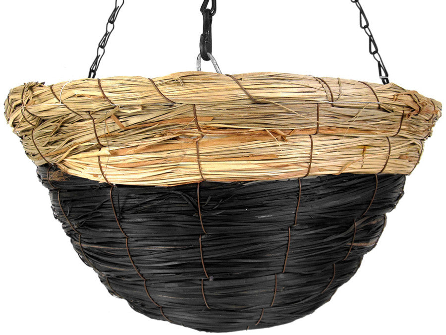 Supermoss Round Wood Woven Hanging Basket-Natural Blue Hill, 14 in