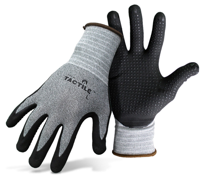 Boss Tactile™ Dotted & Dipped Nitrile Palm & Fingers Glove-Grey/Black, MD