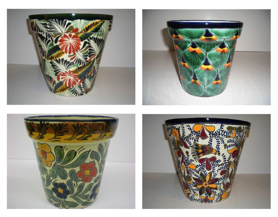 Talavera Flower Pots-Florentino Peacock Primavera & Violeta, MD, 8 in