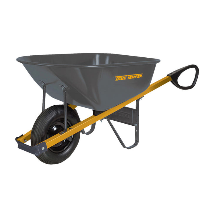 Ames True Temper Steel Tray Wheelbarrow with Total Control Handles-Black, 6Cuft